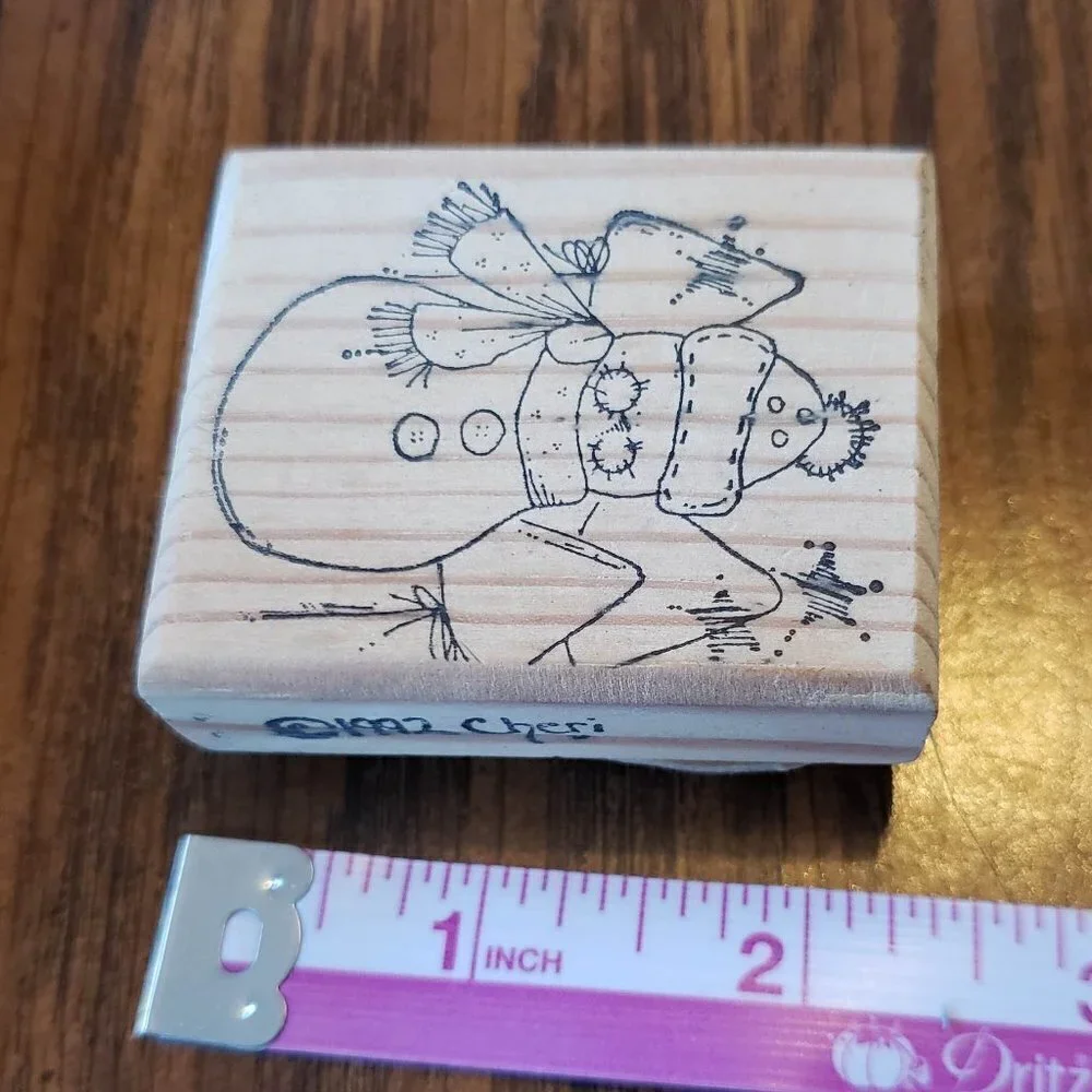 CHERI Wood Mounted Rubber Stamp Holiday Snowman With Trees